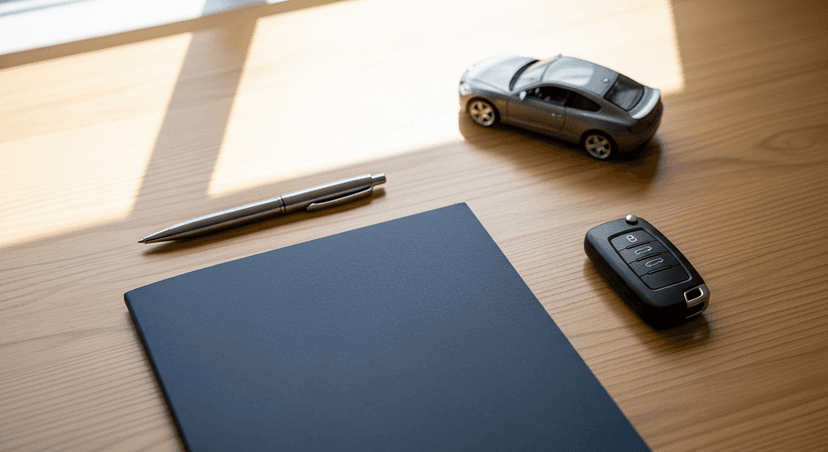 Dossier de contrat d'assurance auto sur un bureau avec clé de voiture et stylo